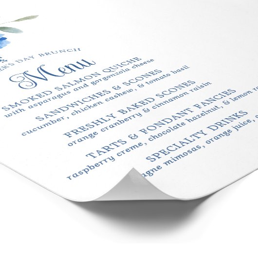 Hydrangea Roos Bloemige Moederdag Brunch Menu Poster (Hoek)