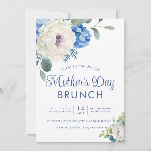 Hydrangea Roos Floral Moederdag Brunch Kaart (Voorkant)