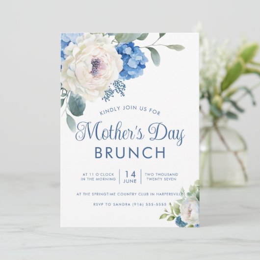 Hydrangea Roos Floral Moederdag Brunch Kaart (Staand voorkant)