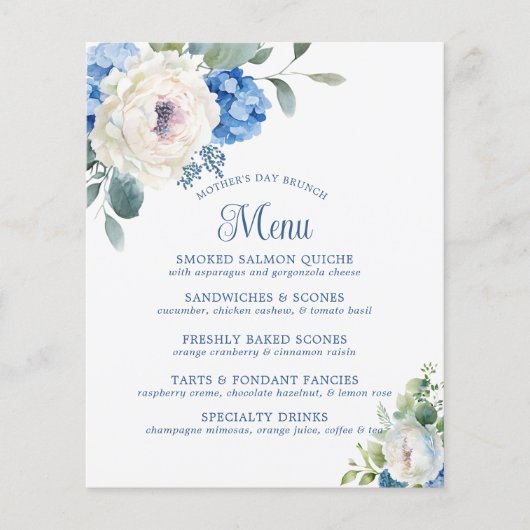Hydrangea Roos Floral Moederdag Brunch Menu (Voorkant)