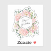 Hydrangea Roos Roze Waterverf Bloemen Dank u Sticker (Vel)