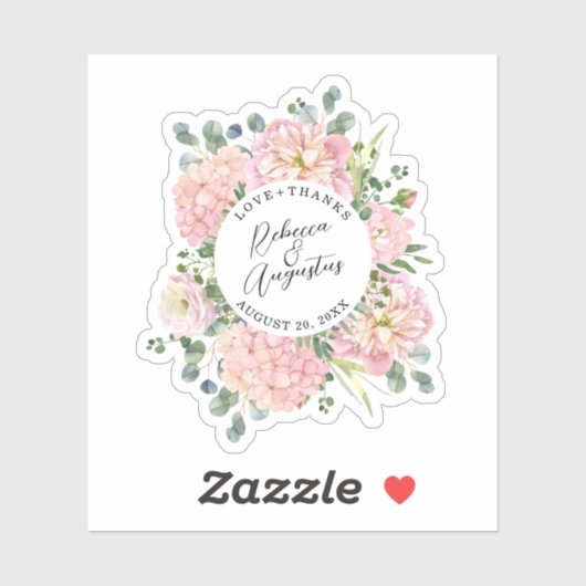 Hydrangea Roos Roze Waterverf Bloemen Dank u Sticker (Vel)