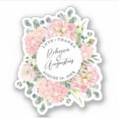 Hydrangea Roos Roze Waterverf Bloemen Dank u Sticker (Voorkant)