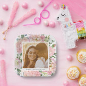 Hydrangea Roos Roze Waterverf Bloemen Foto Papieren Bordje (Feest)