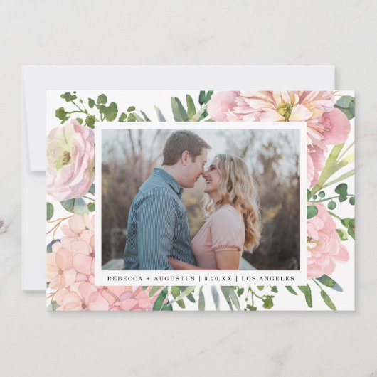 Hydrangea Roos Roze Waterverf Bloemen Foto Save The Date (Voorkant)