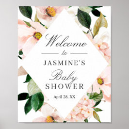 Hydrangea Roze Roze Bloemige Baby Shower Bord Poster