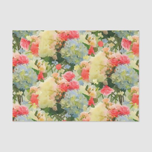 Hydrangea Rozen Floral Coral Yellow Blue Tissuepapier (Voorkant)