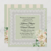 Hydrangea Rozen Floral Lace Sage Green Wedding Kaart (Voorkant / Achterkant)