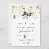 Hydrangea Save the Date Sjabloon, witte rozen Kaart (Voorkant)