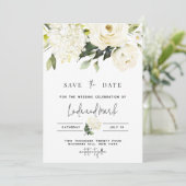 Hydrangea Save the Date Sjabloon, witte rozen Kaart (Staand voorkant)