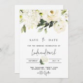 Hydrangea Save the Date Sjabloon, witte rozen Kaart (Voorkant / Achterkant)