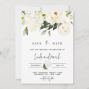 Hydrangea Save the Date Sjabloon, witte rozen Kaart