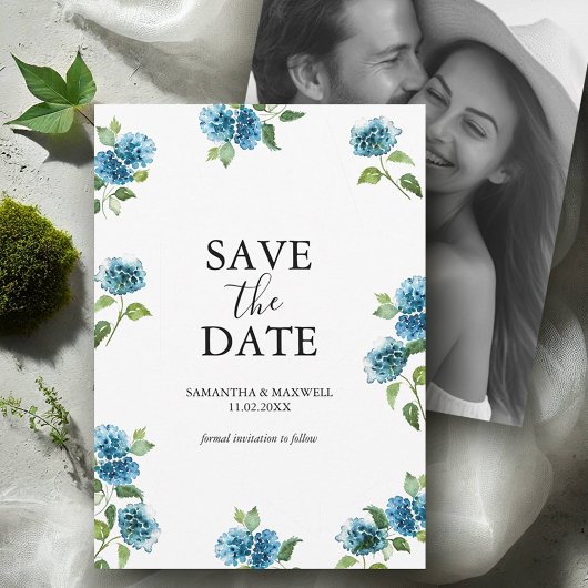 Hydrangea Save The Date With Picture