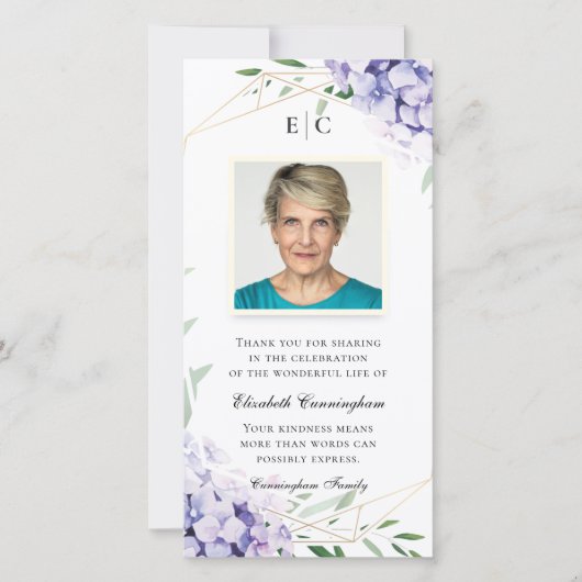 Hydrangea Sering Bloemige Geometrische Herdenking Bedankkaart (Voorkant)