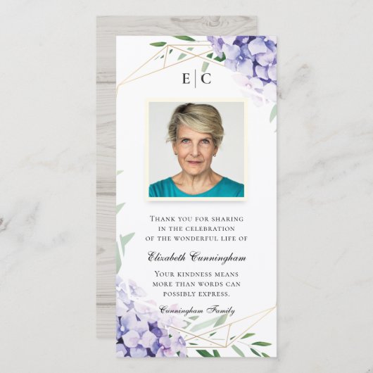 Hydrangea Sering Bloemige Geometrische Herdenking Bedankkaart (Voorkant / Achterkant)