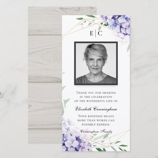 Hydrangea Sering Bloemige Geometrische Herdenking Bedankkaart (Voorkant / Achterkant)