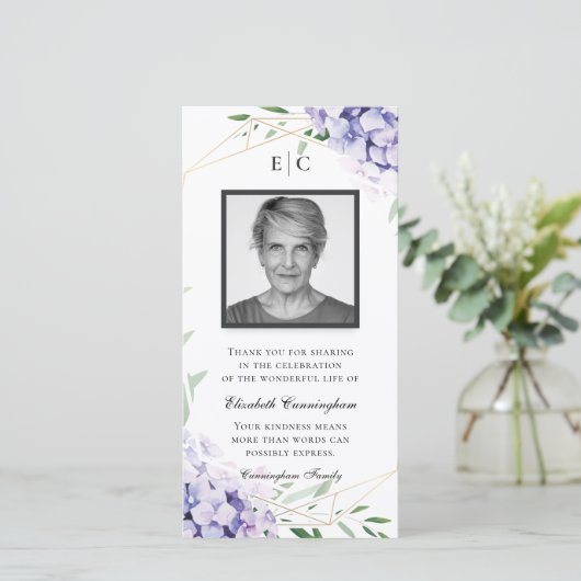 Hydrangea Sering Bloemige Geometrische Herdenking Bedankkaart (Staand voorkant)