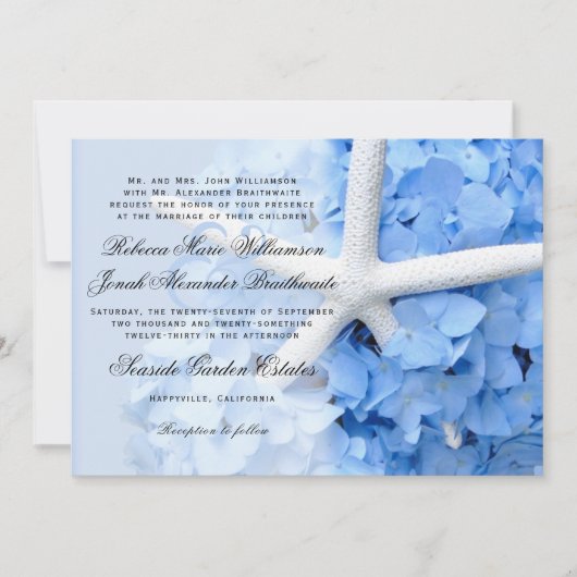 Hydrangea Starfish Parents Names Wedding Invite Kaart (Voorkant)