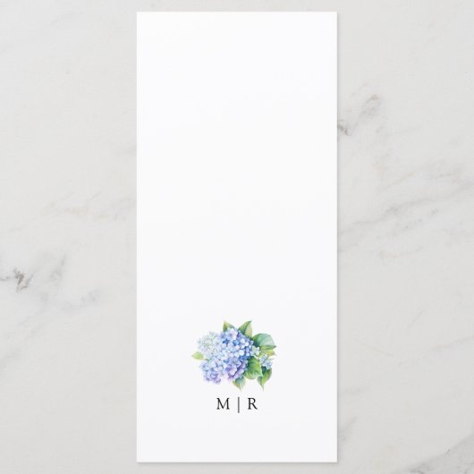 Hydrangea Stof Blauwe Bloem Bruiloftsmenu Menu (Achterkant)