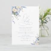 Hydrangea Stofblauw baby shower uitnodiging (Staand voorkant)