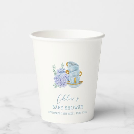  Hydrangea Tea Brewing Baby shower Papieren Bekers (Achterkant)