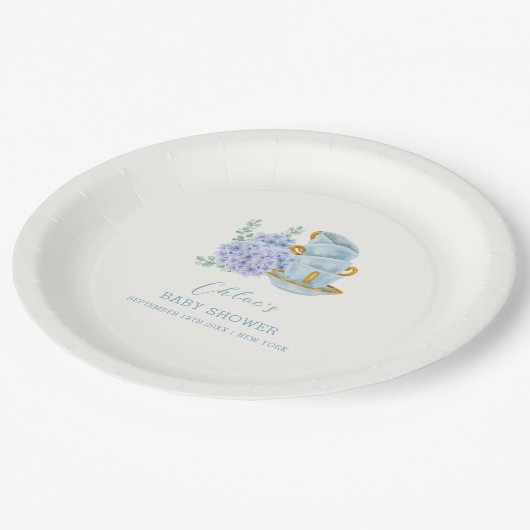  Hydrangea Tea Brewing Baby shower Papieren Bordje (Gekanteld)
