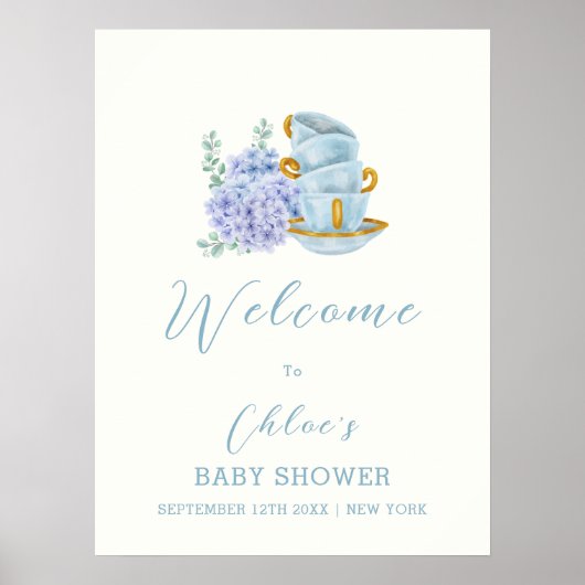  Hydrangea Tea Brewing Baby shower Welkom Poster (Voorkant)