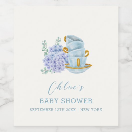  Hydrangea Tea Brewing Baby shower Wijn Etiket (Enkel label)