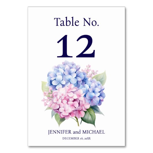 Hydrangea Trouwtafel Nummer Kaart (Voorkant)