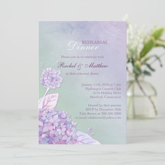 Hydrangea tuin bruiloft repetitie diner kaart (Staand voorkant)