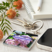 Hydrangea tuinroze blauw paarse floremgeschenk sleutelhanger (Voorkant Rechts)