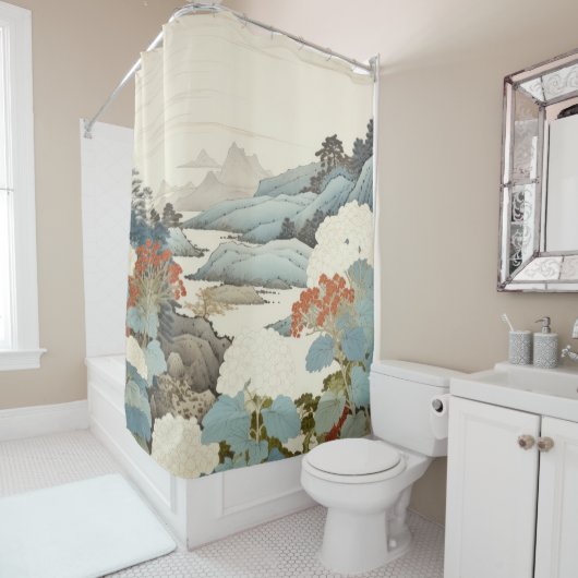 Hydrangea tuinschilderij buiten. douchegordijn (In situ)