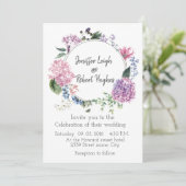 Hydrangea ultra violette bloem krans bruiloft kaart (Staand voorkant)