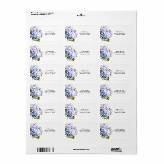 Hydrangea Verzendadres Label (Full Sheet)