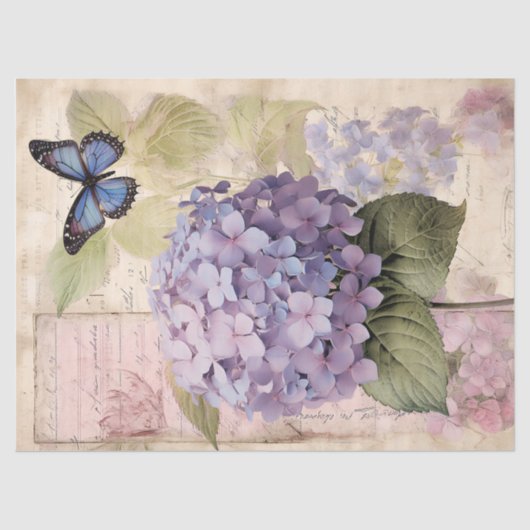  Hydrangea & Vlinder Decoupage Ephemera Tissuepapier (Voorkant)