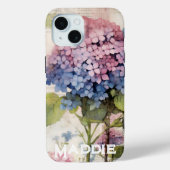 Hydrangea & Vlinder Paarse Gepersonaliseerd Case-Mate iPhone Case (Achterkant)