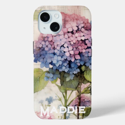  Hydrangea & Vlinder Paarse Gepersonaliseerd Case-Mate iPhone Case (Achterkant)