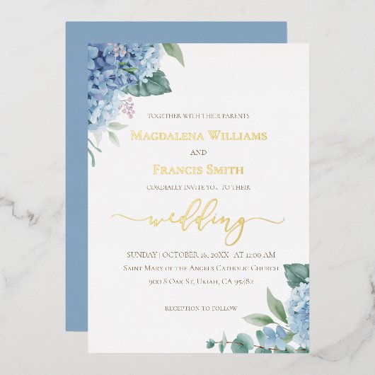 Hydrangea watercolor | wedding Invitation Folie Uitnodiging (Voorkant / Achterkant)