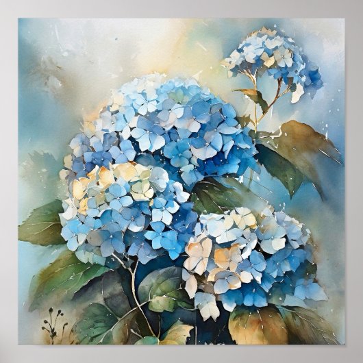 Hydrangea Waterverf Art Print (Voorkant)