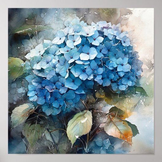 Hydrangea Waterverf Art Print (Voorkant)