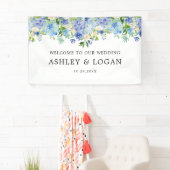 Hydrangea Waterverf Bloemen bruiloft Welkom Spandoek (Insitu)