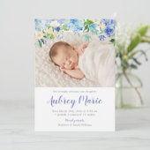 Hydrangea Waterverf Bloemen Meisje Foto Geboorte Aankondiging (Staand voorkant)
