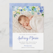Hydrangea Waterverf Bloemen Meisje Foto Geboorte Aankondiging (Voorkant / Achterkant)