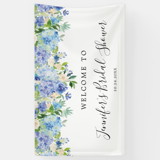 Hydrangea Waterverf Bloemen Vrijgezellenfeest Welk Spandoek (Verticaal)