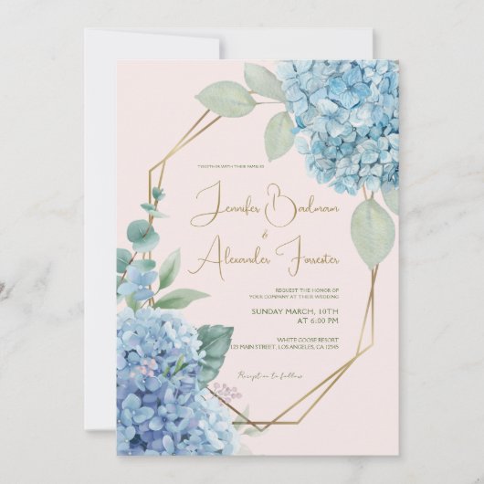 Hydrangea Waterverf Blush Roze Stoffig Blauw Bruil Kaart (Voorkant)