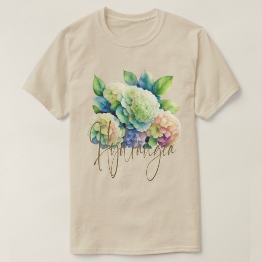 Hydrangea Waterverf Botanisch Blauw Roze T-shirt (Design voorkant)
