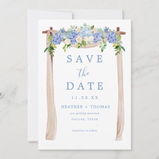Hydrangea Waterverf Dusty Blue Rustic Save The Date (Voorkant)