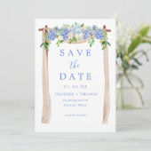 Hydrangea Waterverf Dusty Blue Rustic Save The Date (Staand voorkant)
