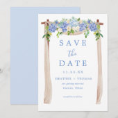 Hydrangea Waterverf Dusty Blue Rustic Save The Date (Voorkant / Achterkant)