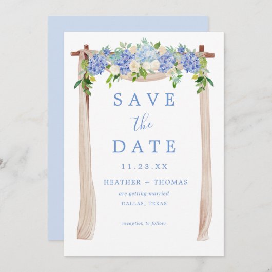 Hydrangea Waterverf Dusty Blue Rustic Save The Date (Voorkant / Achterkant)